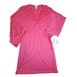 HANRO Elegant Coral Pink Viscose Stretchy Silky Soft Short Kimono Robe Size M